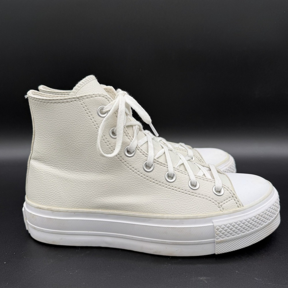 Converse Chuck Taylor All Star Hi Platform Leather Sneaker Cream Womens Size 8